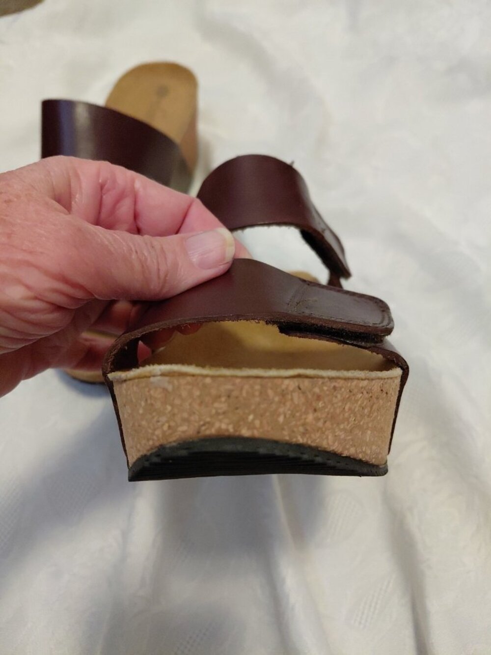 Eric Michael Liat Platform Cork Wedge Leather Strap Sandal Brown US 9 EU 40 - Picture 5 of 10